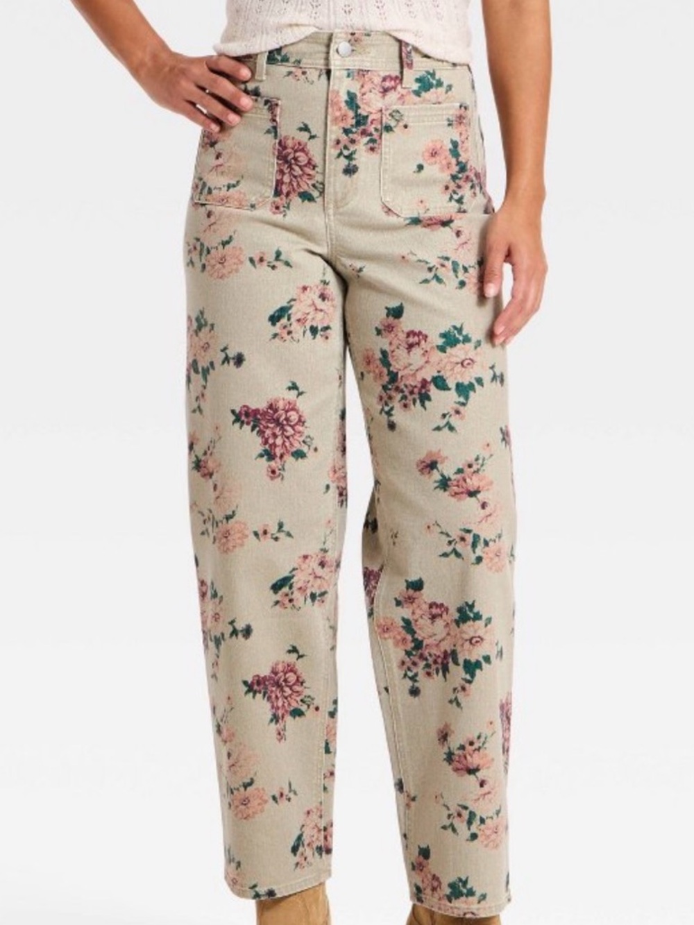 Universal Thread Khaki Floral High-Rise Sailor Straight Jeans